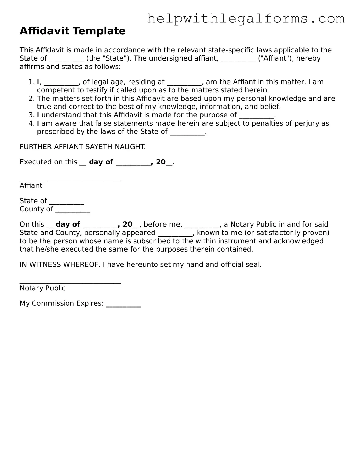Legal Affidavit Form