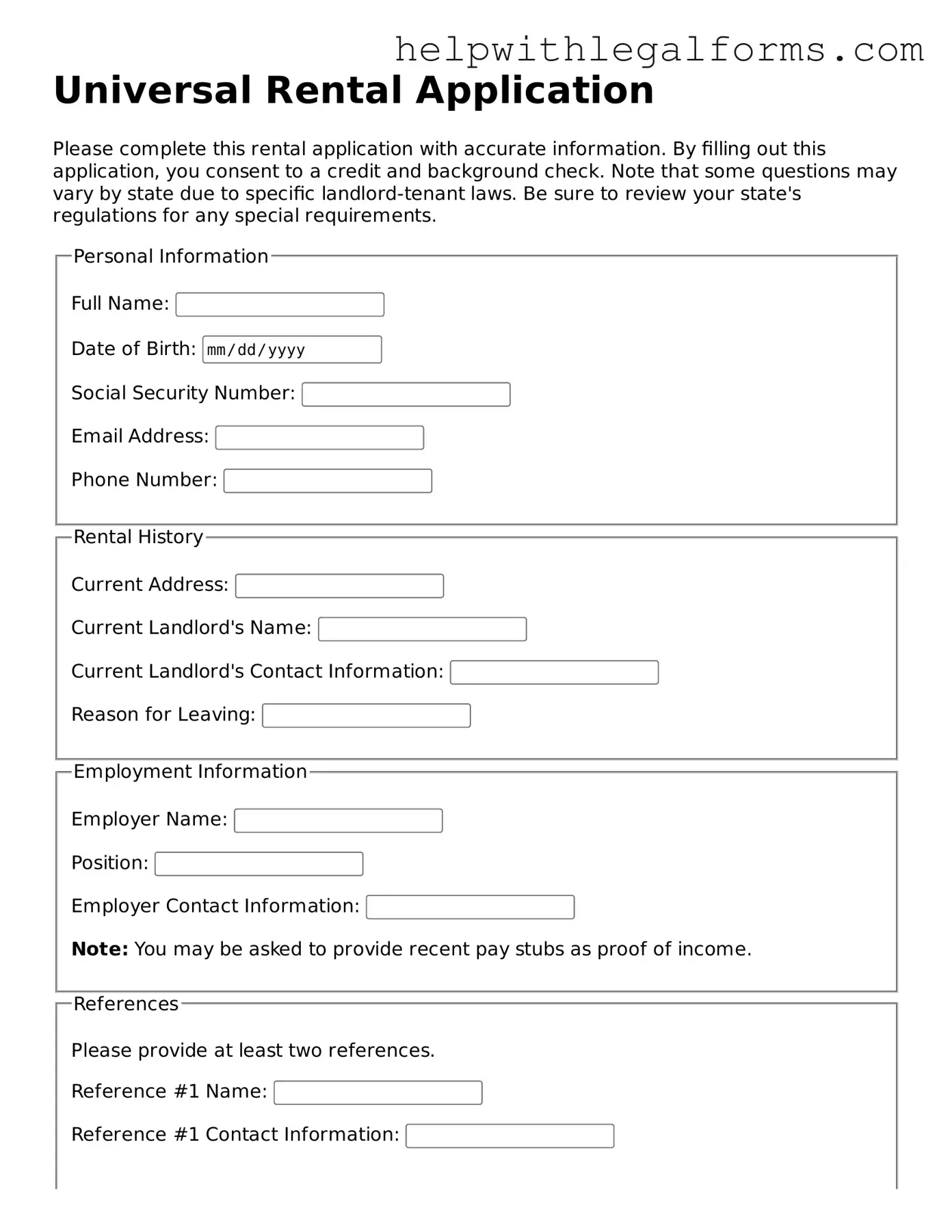 Legal Rental Application Form