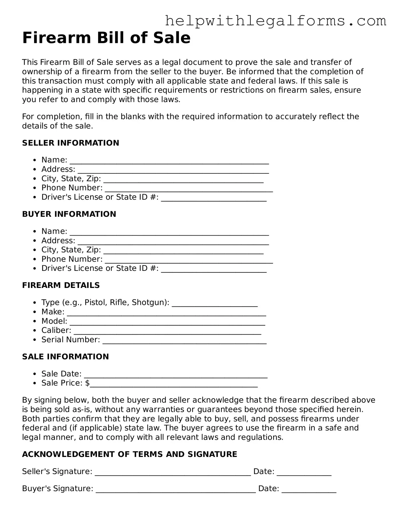 Legal Firearm Bill of Sale Form