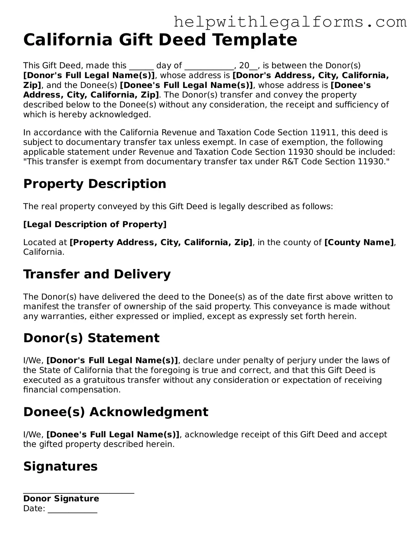Blank  Gift Deed Form for California