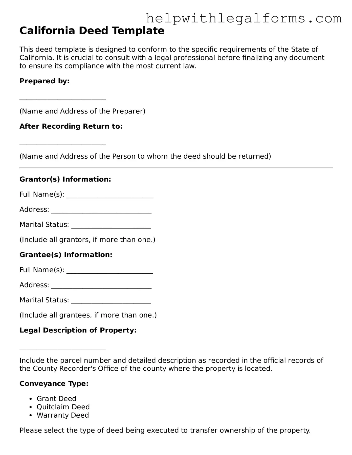 Blank  Deed Form for California