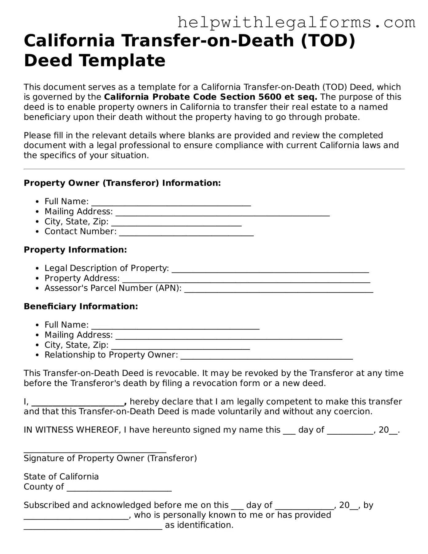 Blank  Transfer-on-Death Deed Form for California