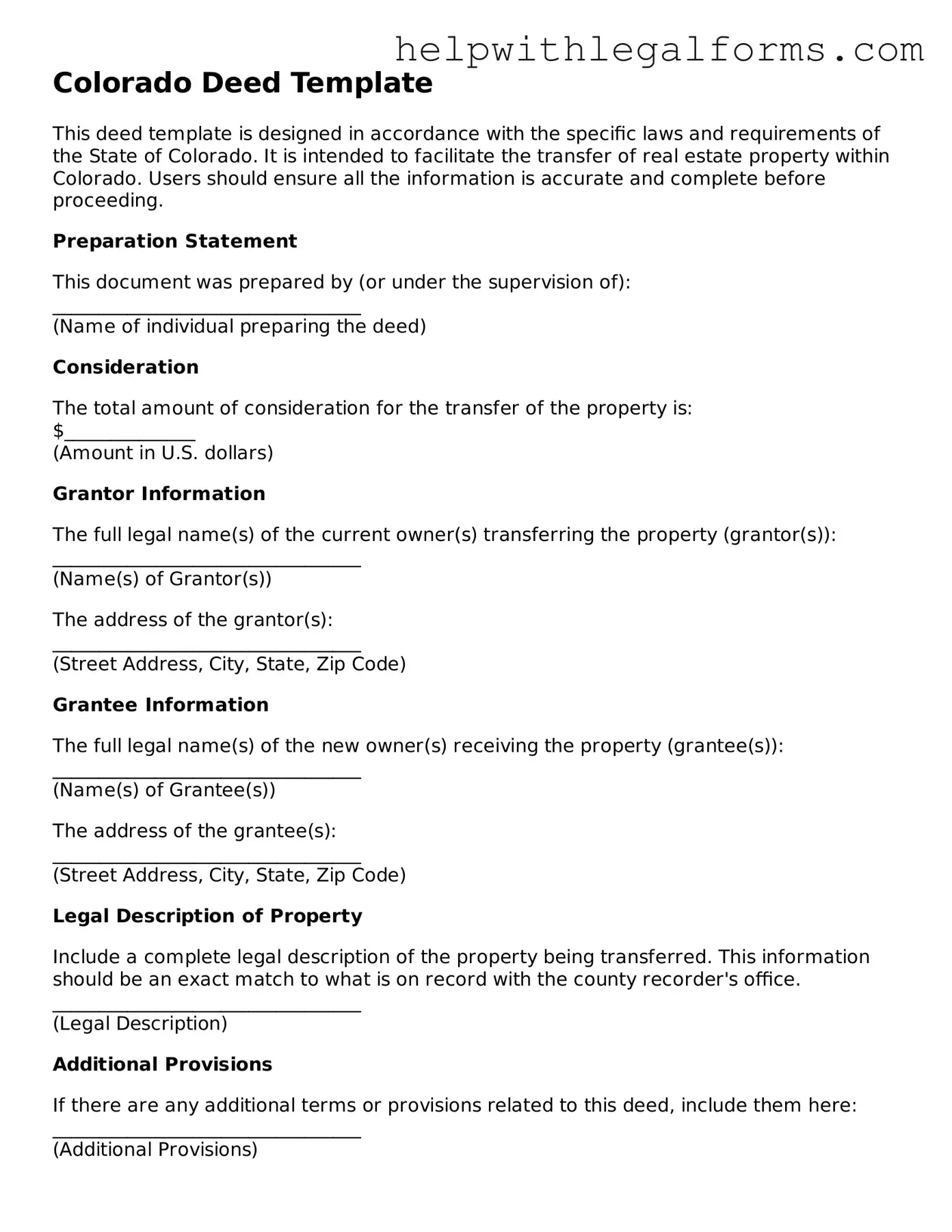Blank  Deed Form for Colorado