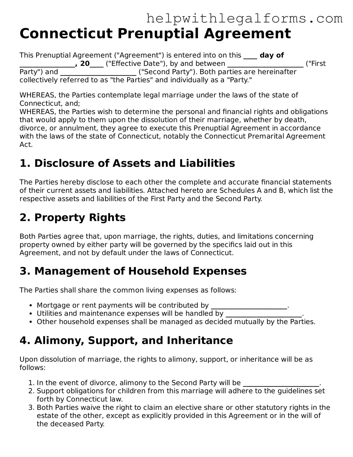 Blank  Prenuptial Agreement Form for Connecticut