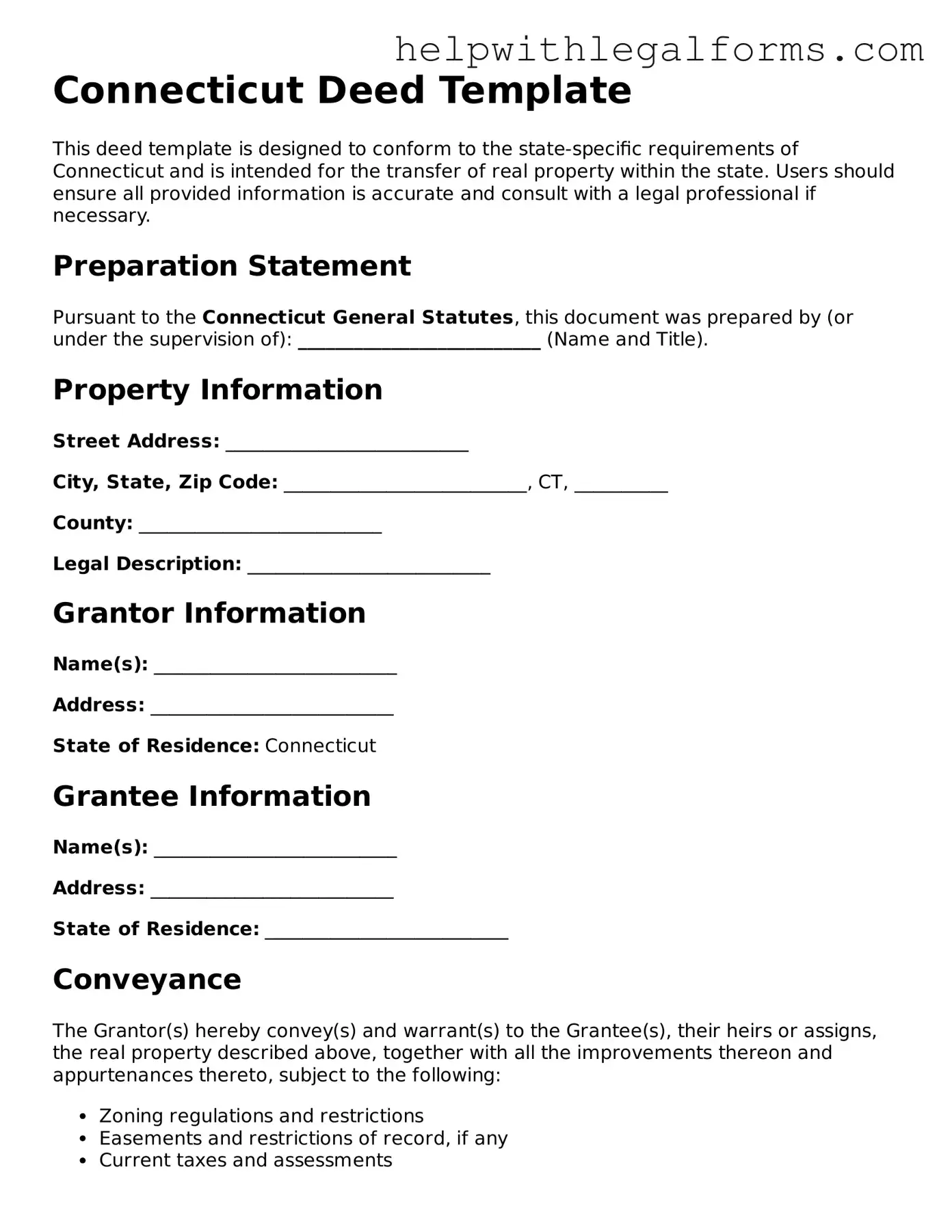 Blank  Deed Form for Connecticut