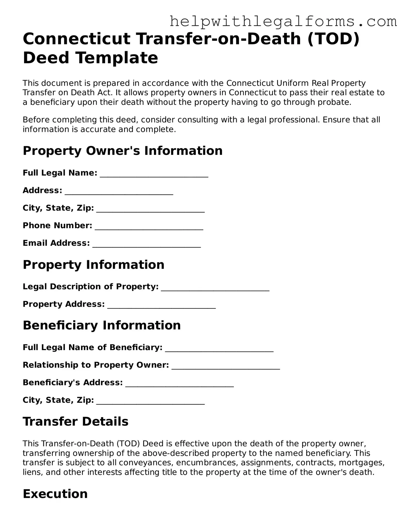 Blank  Transfer-on-Death Deed Form for Connecticut