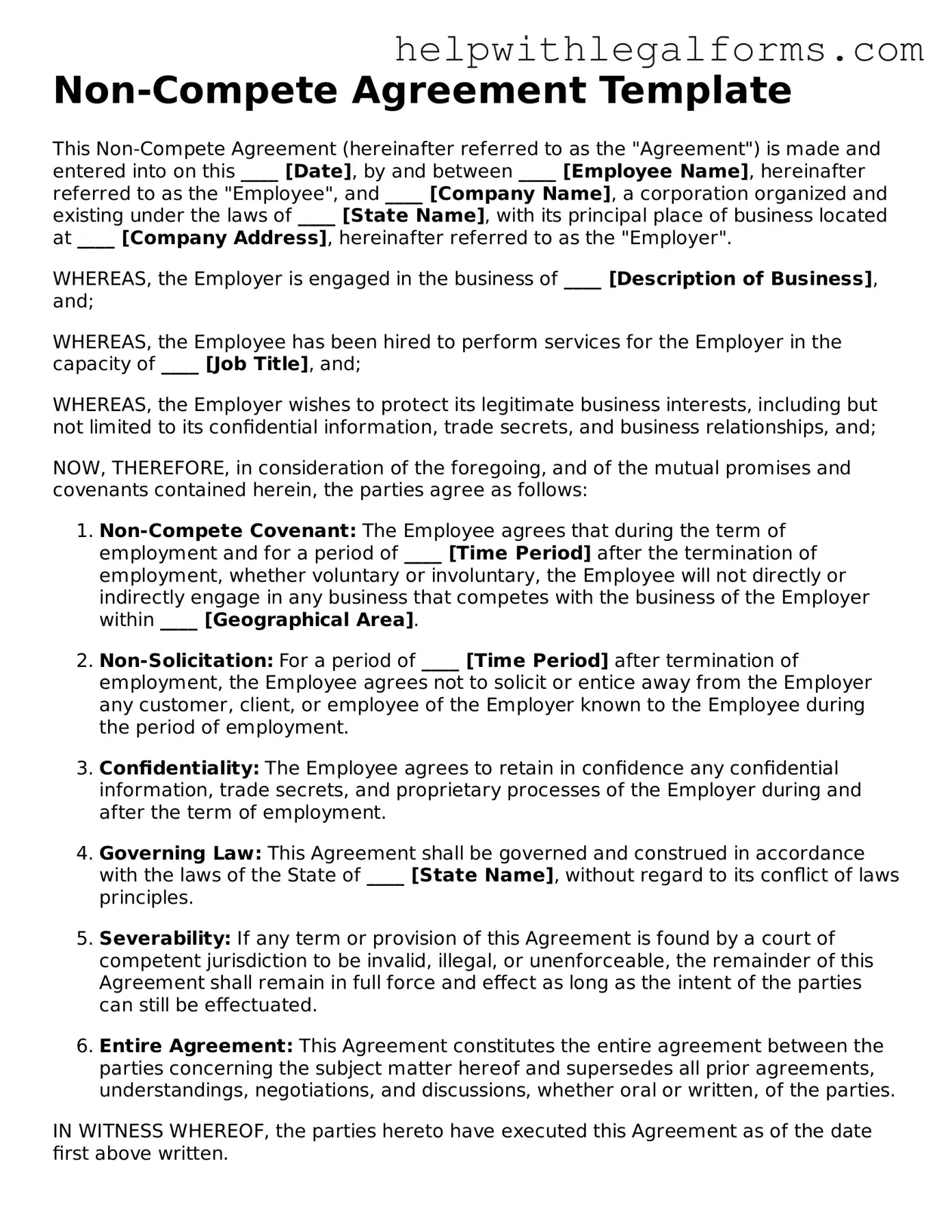 Legal Non-compete Agreement Form