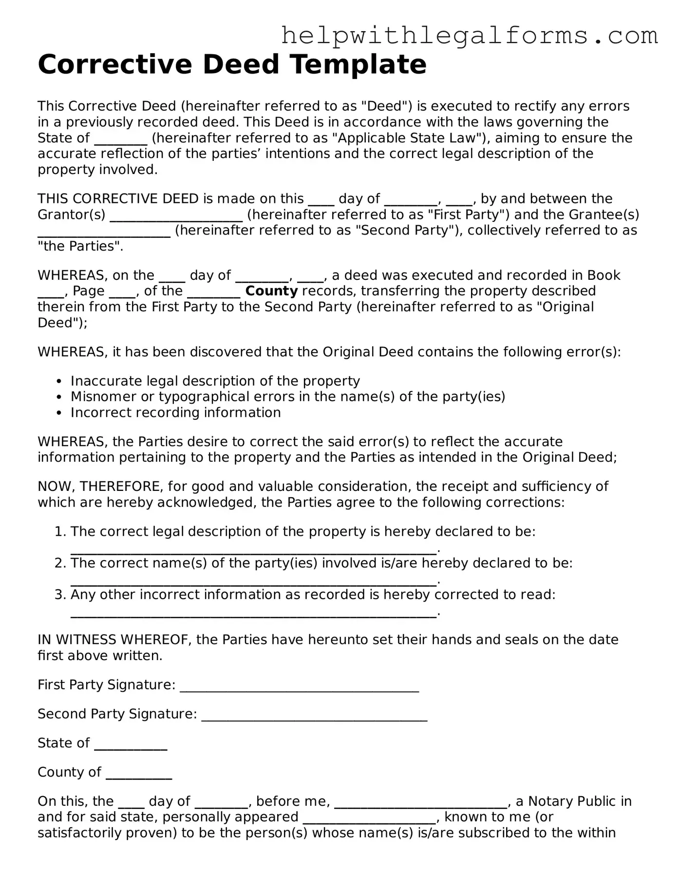 Legal Corrective Deed Form