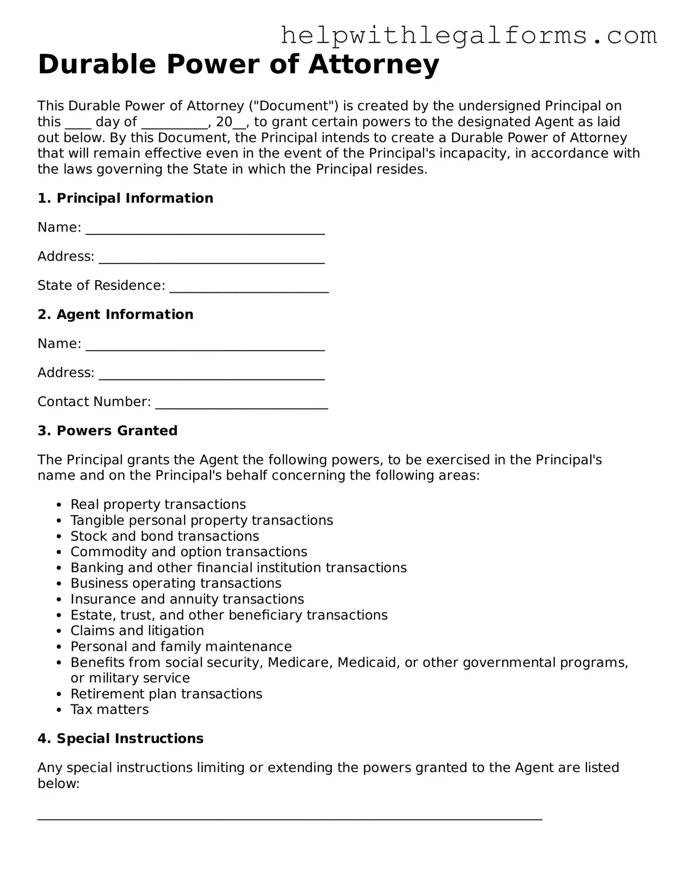 Legal Durable Power of Attorney Form