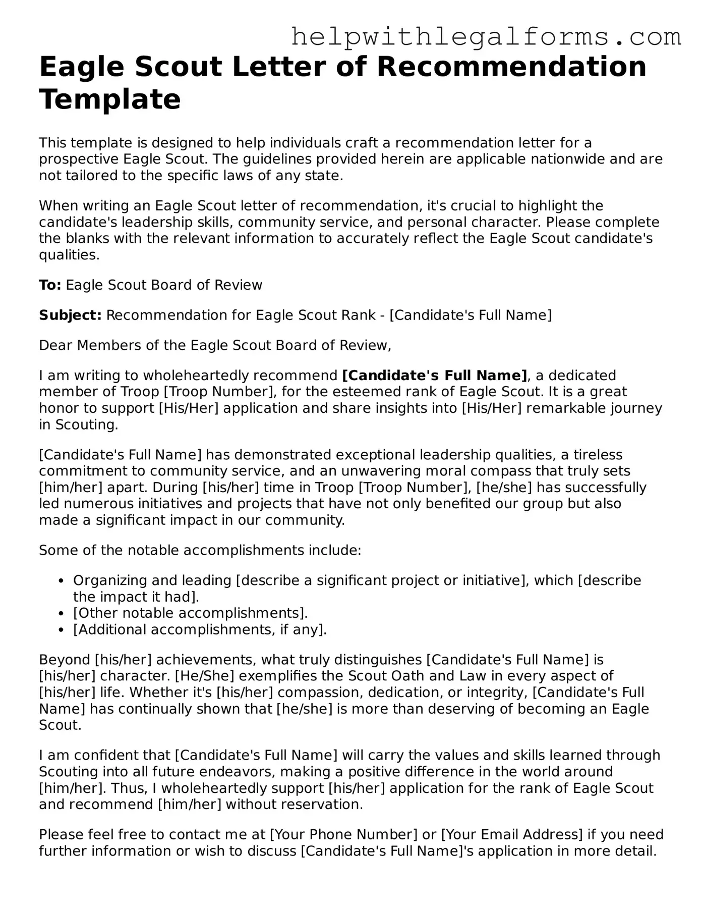 Legal Eagle Scout Letter of Recommendation Form