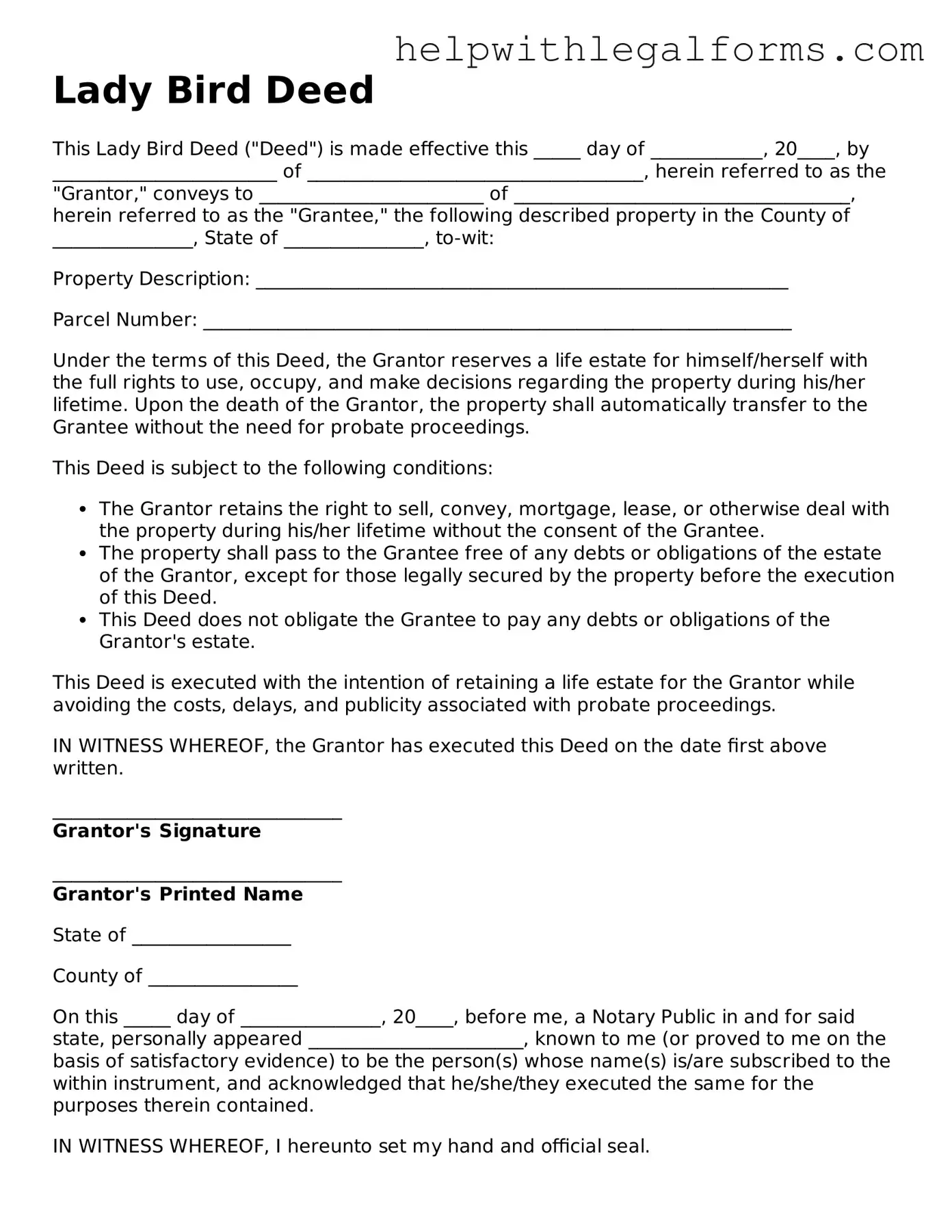 Legal Lady Bird Deed Form
