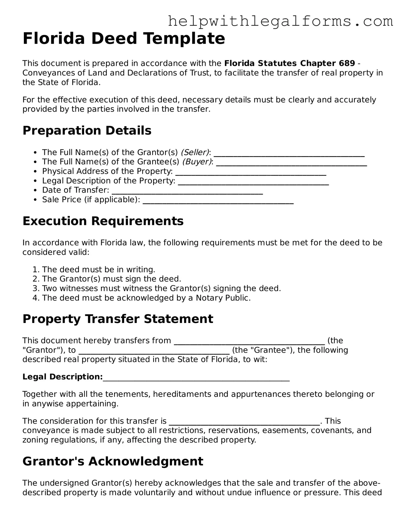 Blank  Deed Form for Florida