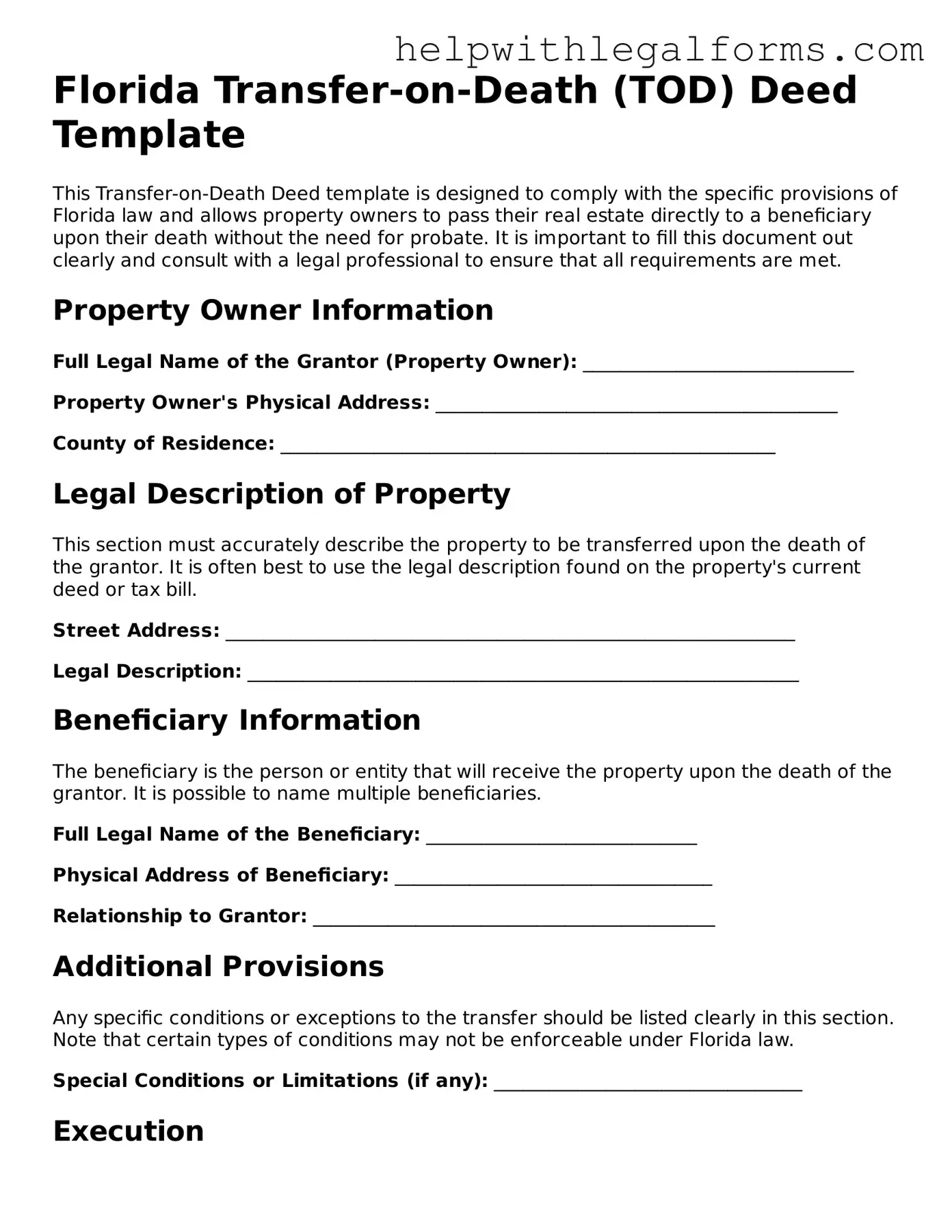 Blank  Transfer-on-Death Deed Form for Florida
