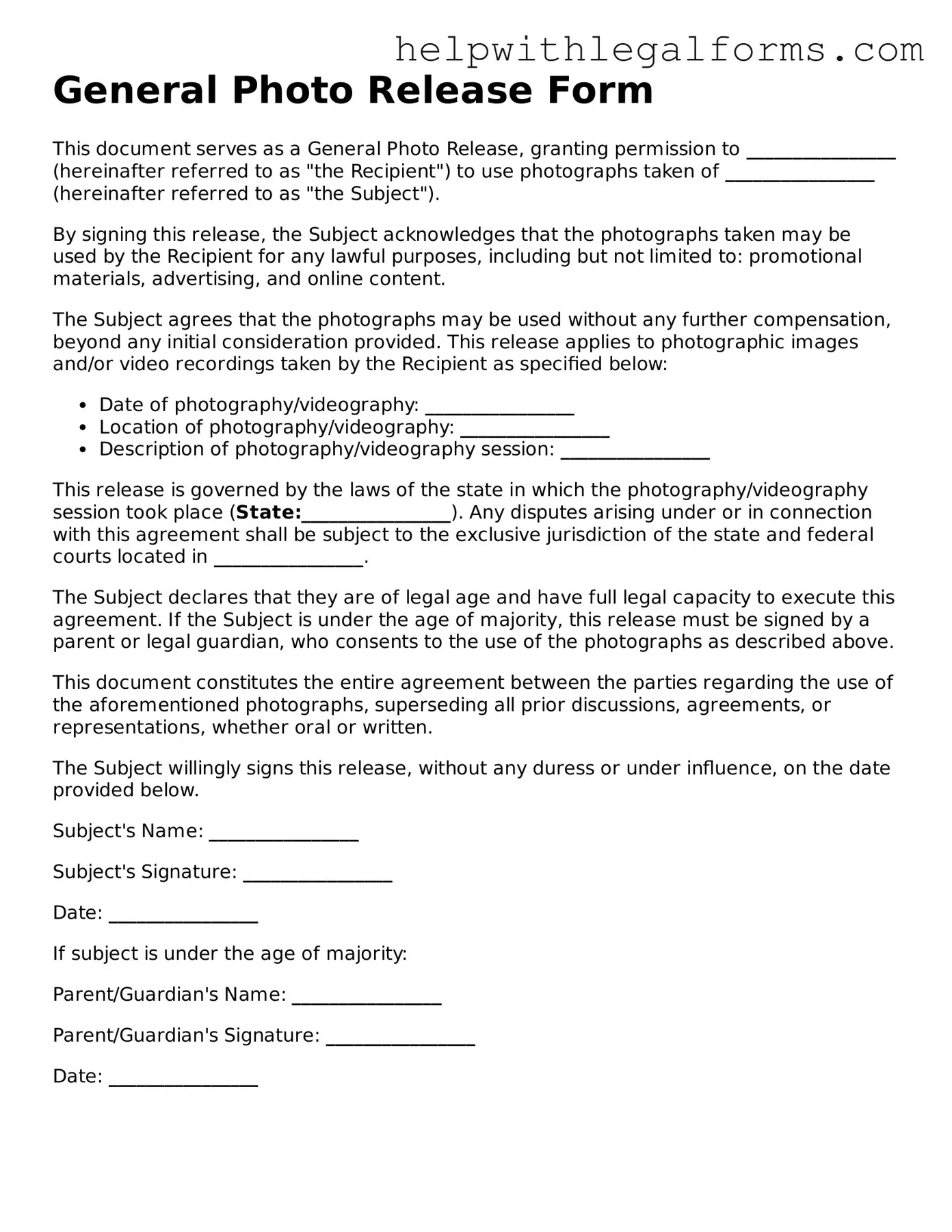 Legal General Photo Release Form