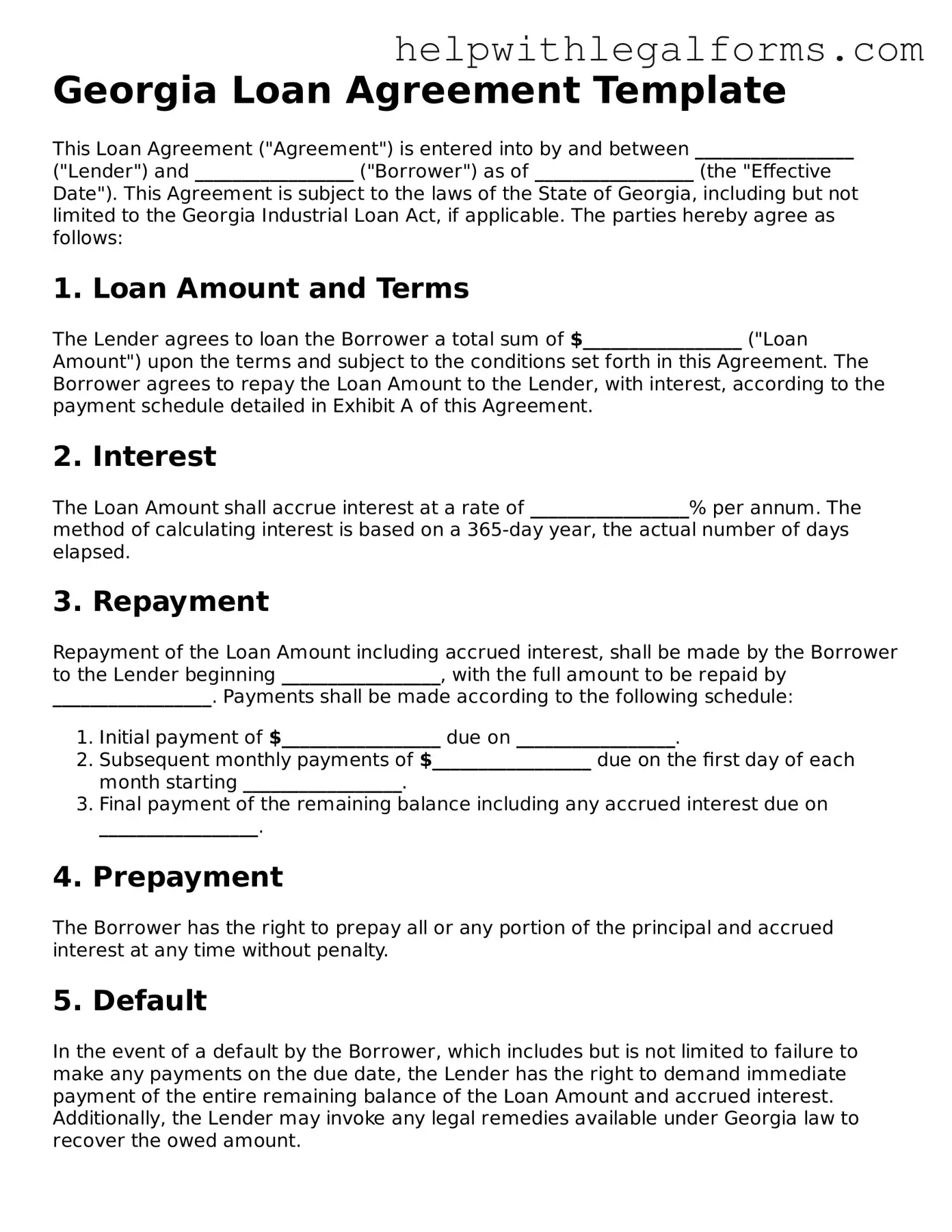 Blank  Loan Agreement Form for Georgia