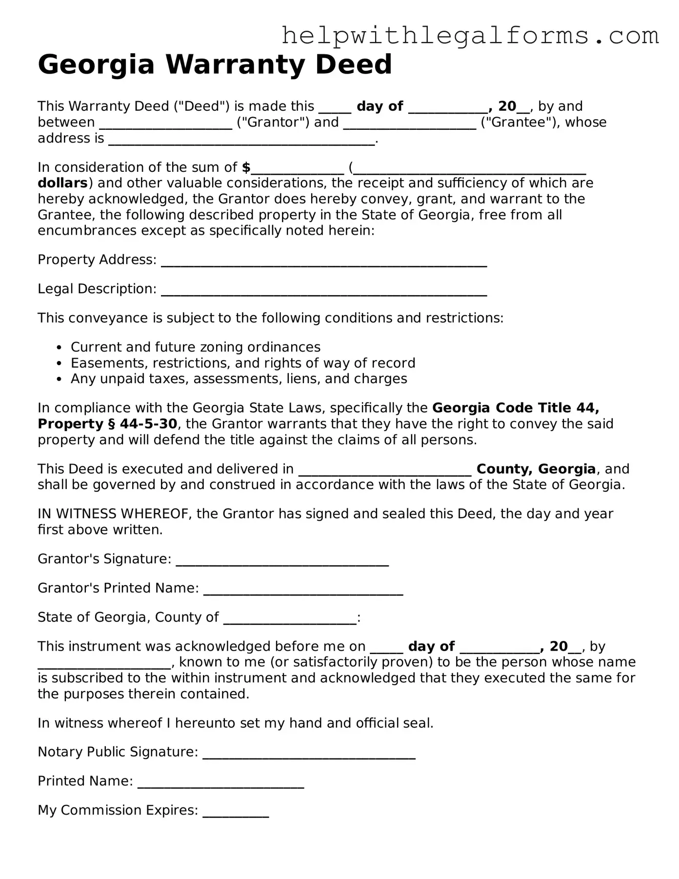 Blank  Deed Form for Georgia