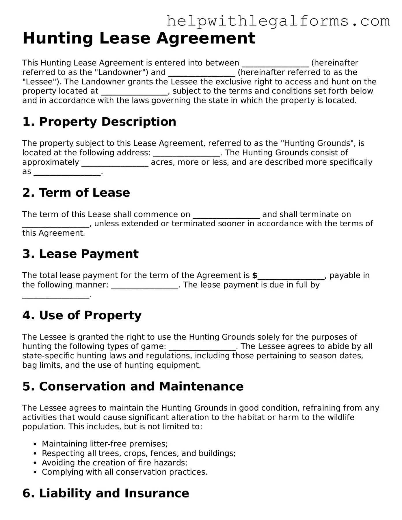 Legal Hunting Lease Agreement Form