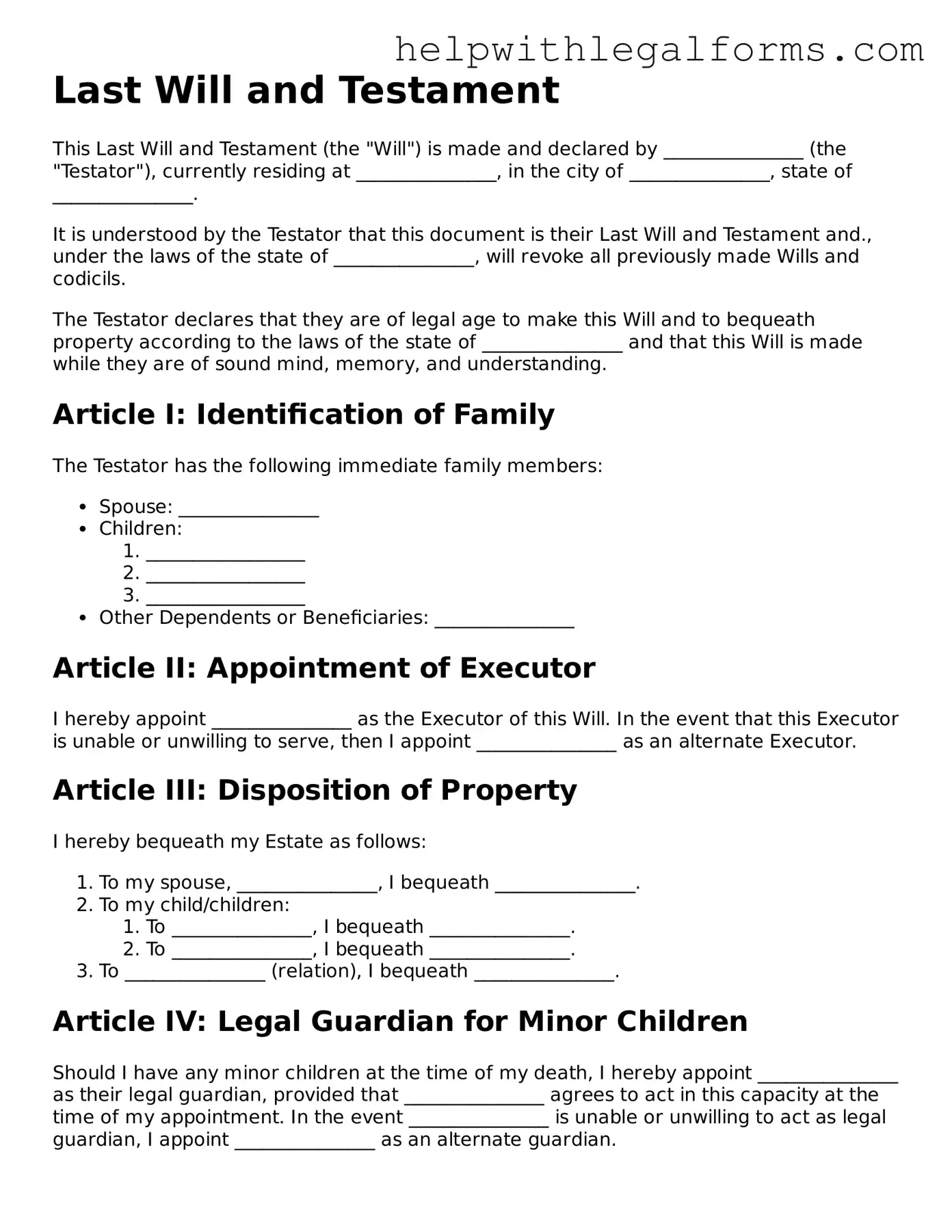 Legal Last Will and Testament Form