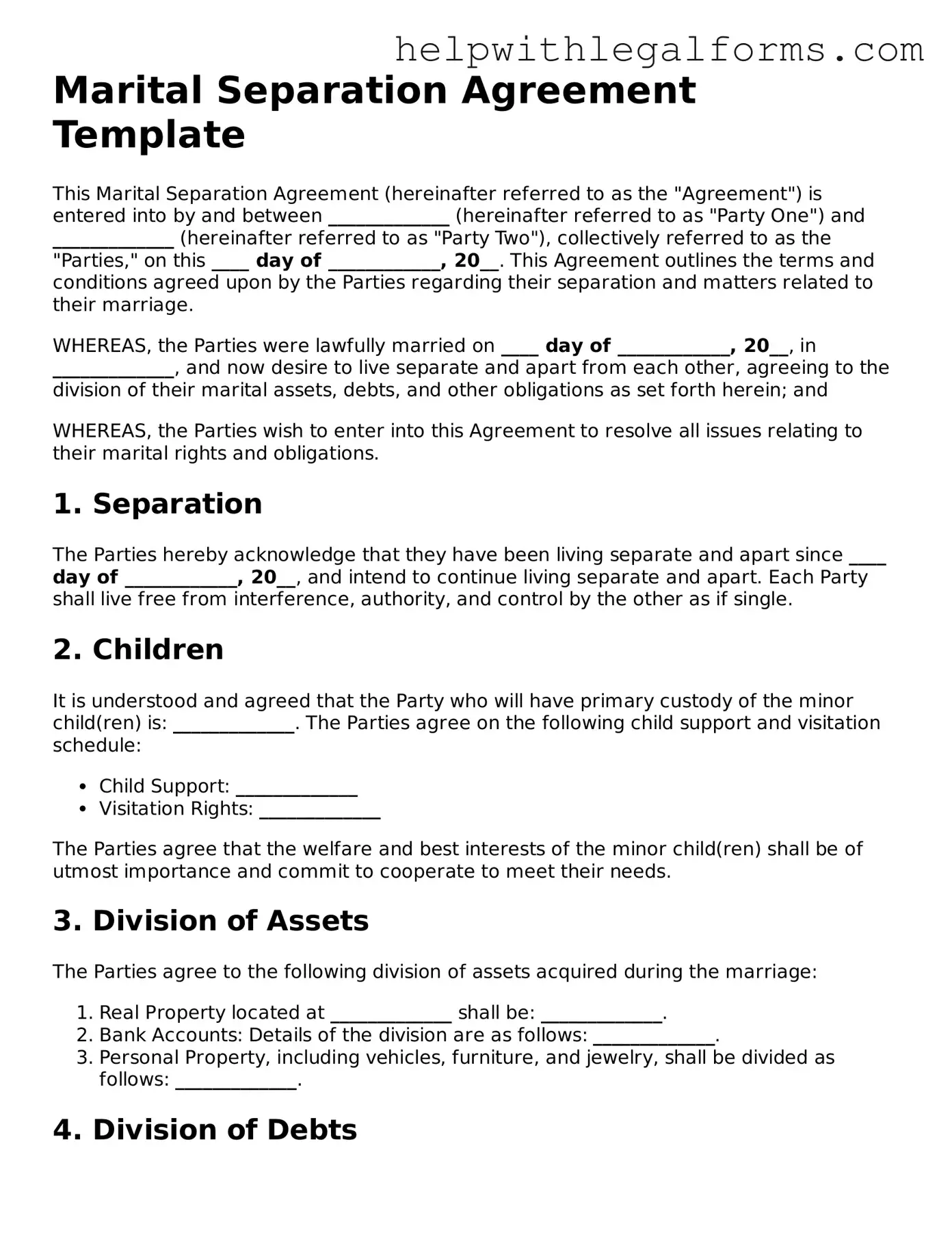 Legal Marital Separation Agreement Form