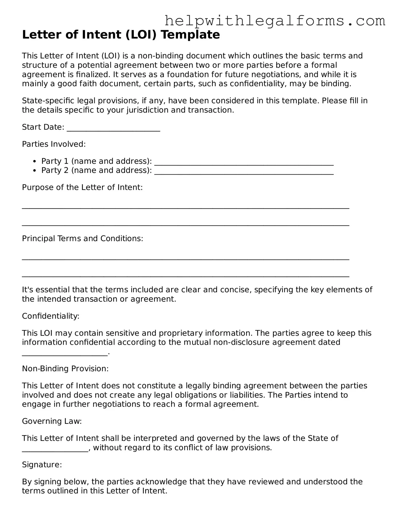 Legal Letter of Intent Form