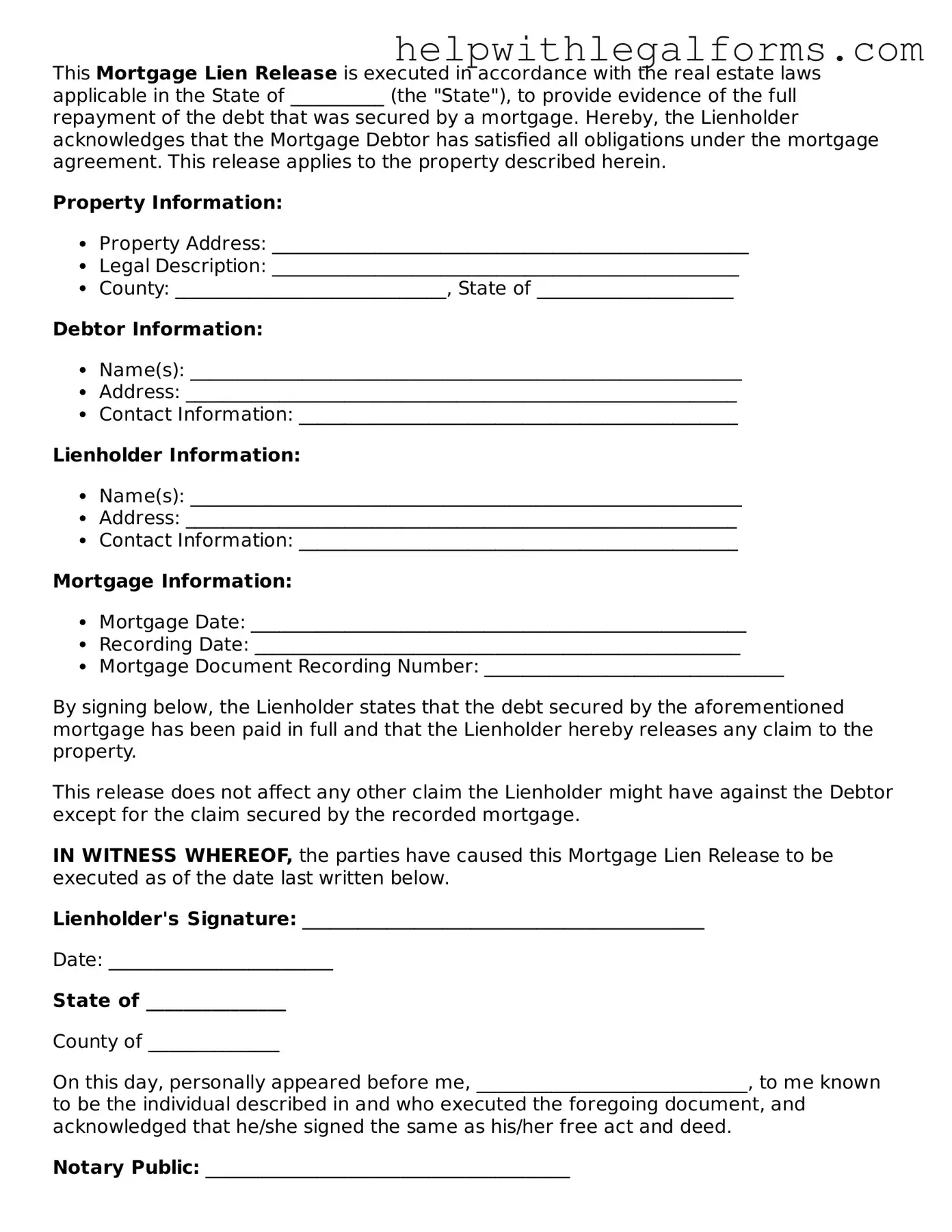 Legal Mortgage Lien Release Form