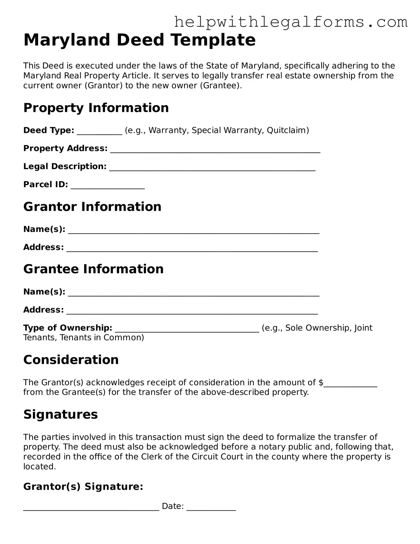 Blank  Deed Form for Maryland
