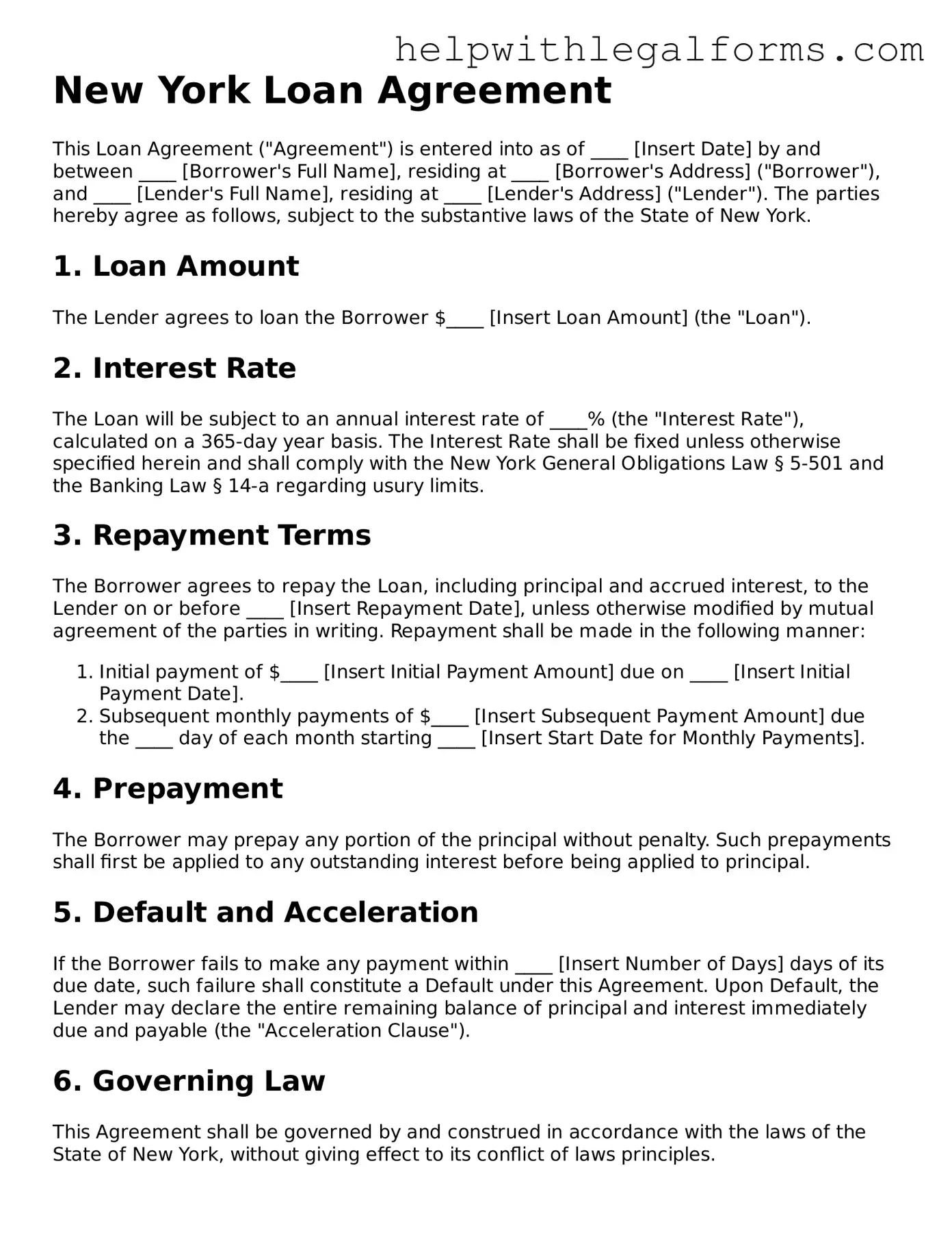 Blank  Loan Agreement Form for New York