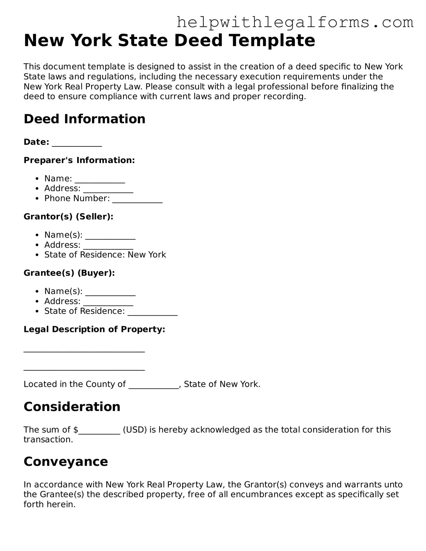 Blank  Deed Form for New York