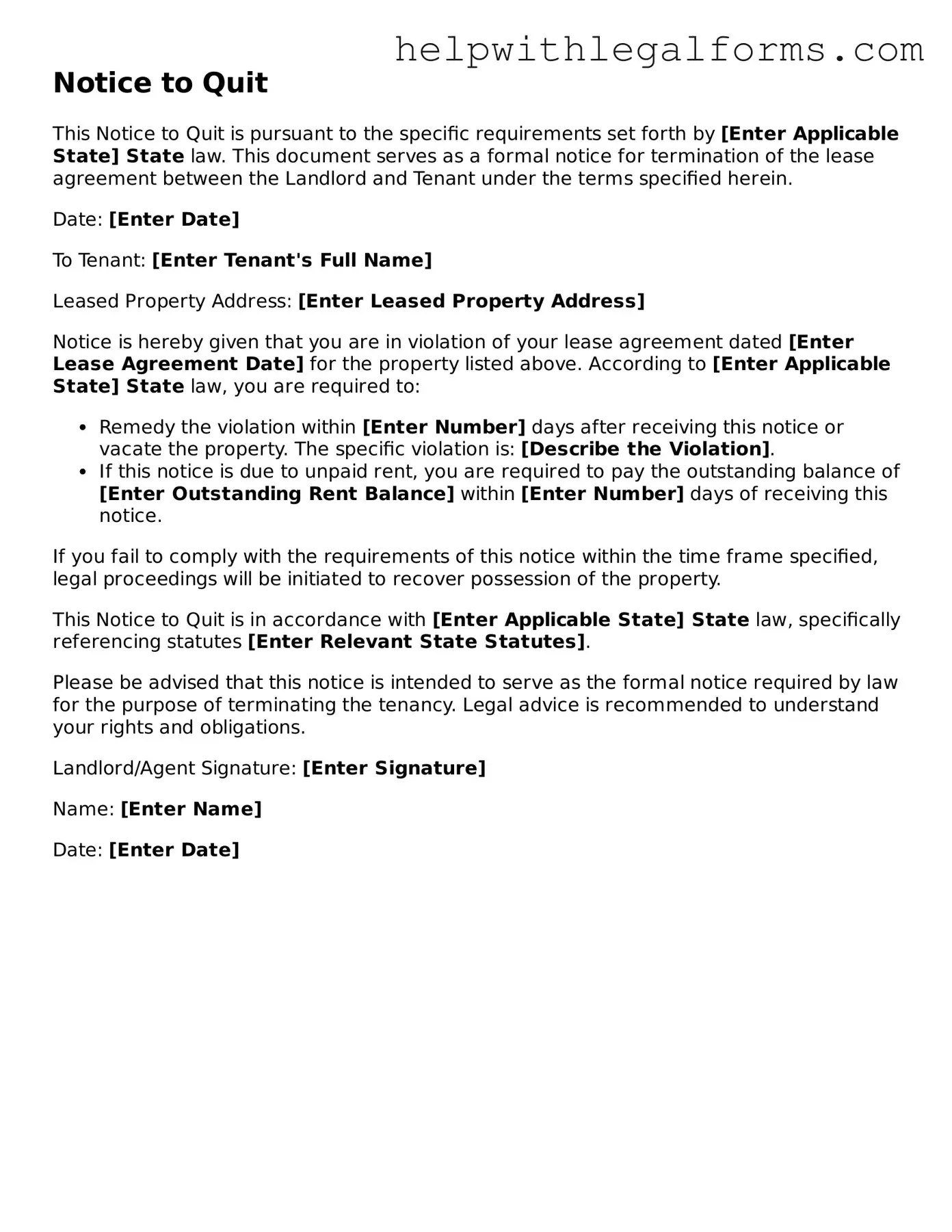 Legal Notice to Quit Form