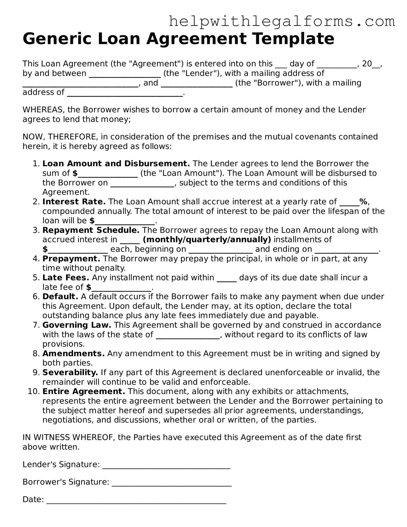 Legal Loan Agreement Form