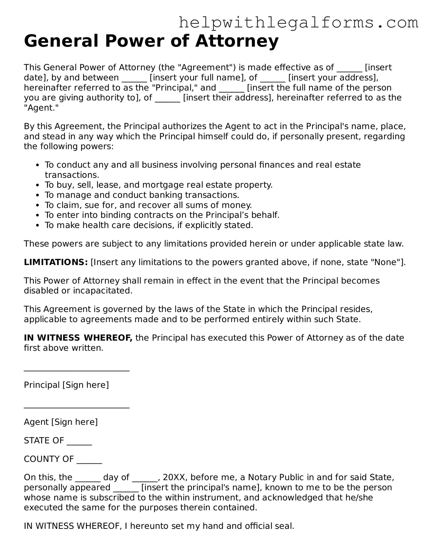 Legal Power of Attorney Form