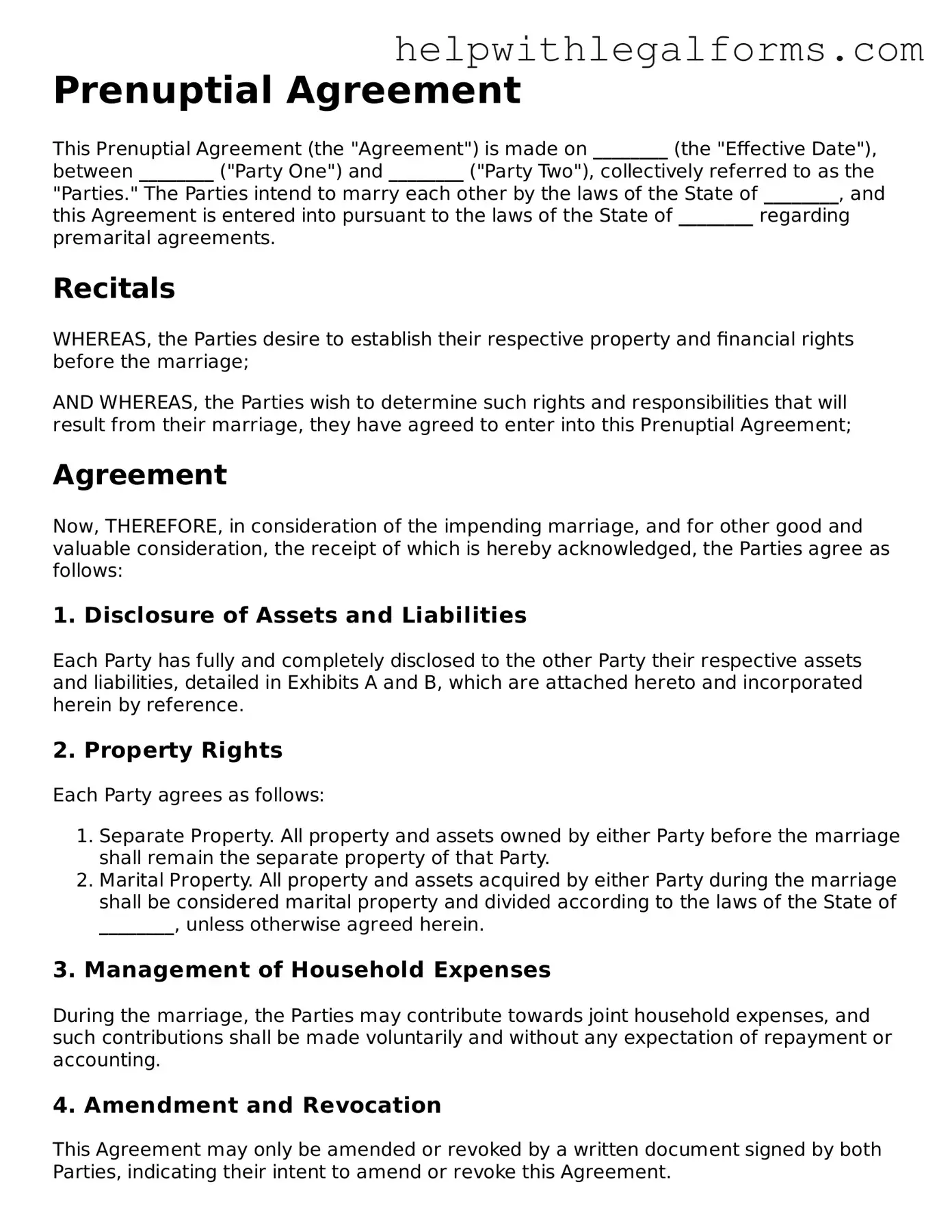 Legal Prenuptial Agreement Form
