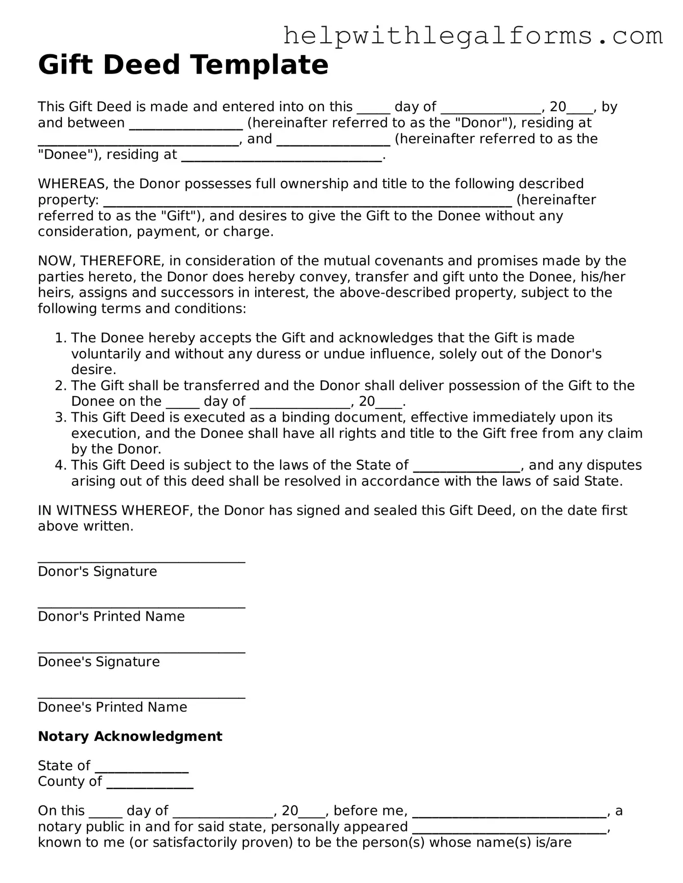 Legal Gift Deed Form