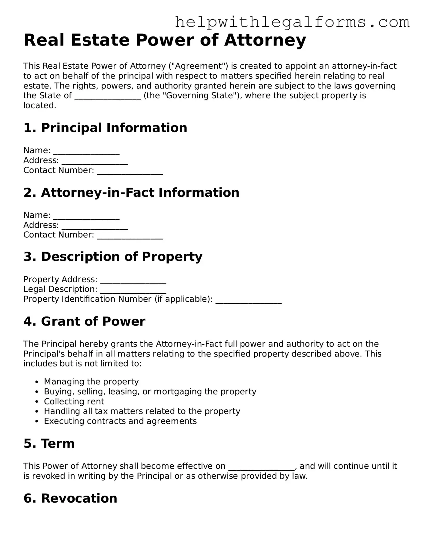 Legal Real Estate Power of Attorney Form