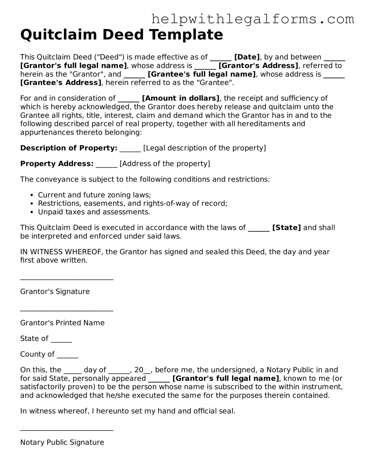 Legal Quitclaim Deed Form