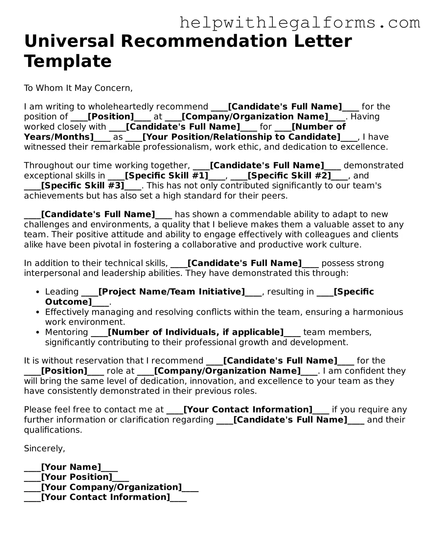 Legal Recommendation Letter Form