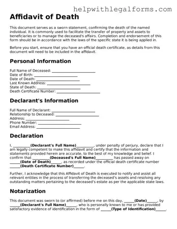 Legal Affidavit of Death Form