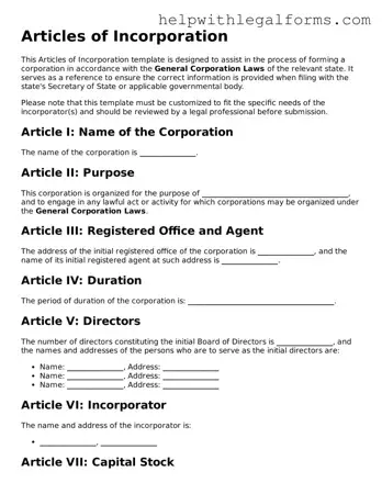 Legal Articles of Incorporation Form