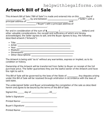 Legal Artwork Bill of Sale Form