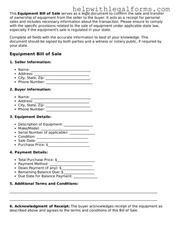 Legal Equipment Bill of Sale Form