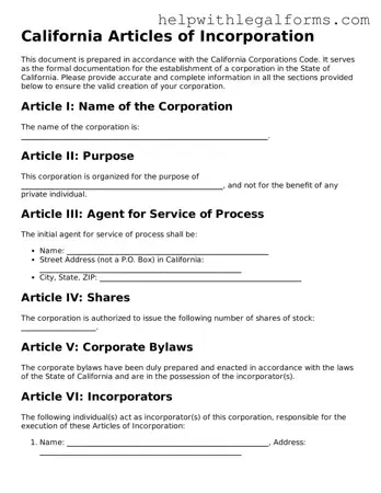 Blank  Articles of Incorporation Form for California