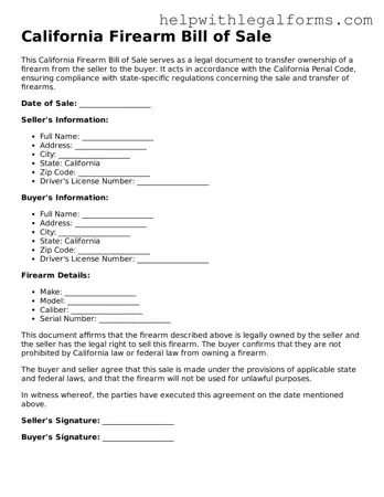 Blank  Firearm Bill of Sale Form for California