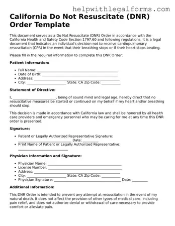 Blank  Do Not Resuscitate Order Form for California