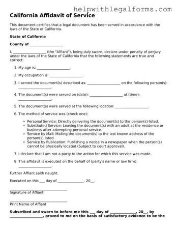 Blank  Affidavit of Service Form for California