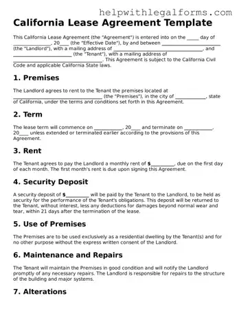 Blank  Lease Agreement Form for California