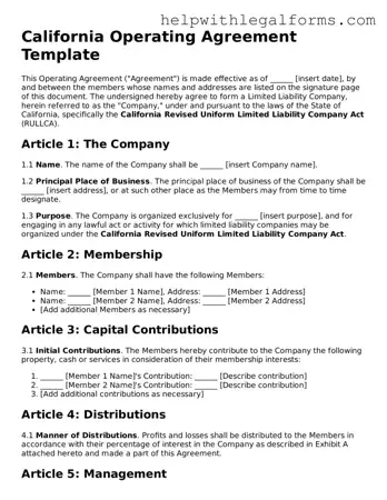 Blank  Operating Agreement Form for California