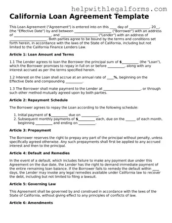 Blank  Loan Agreement Form for California