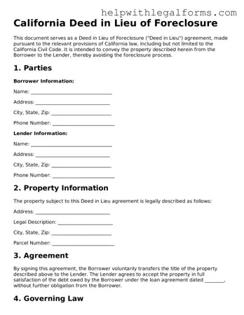 Blank  Deed in Lieu of Foreclosure Form for California