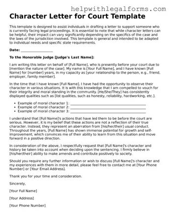 Legal Character Letter for Court Form
