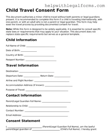 Legal Child Travel Consent Form Form